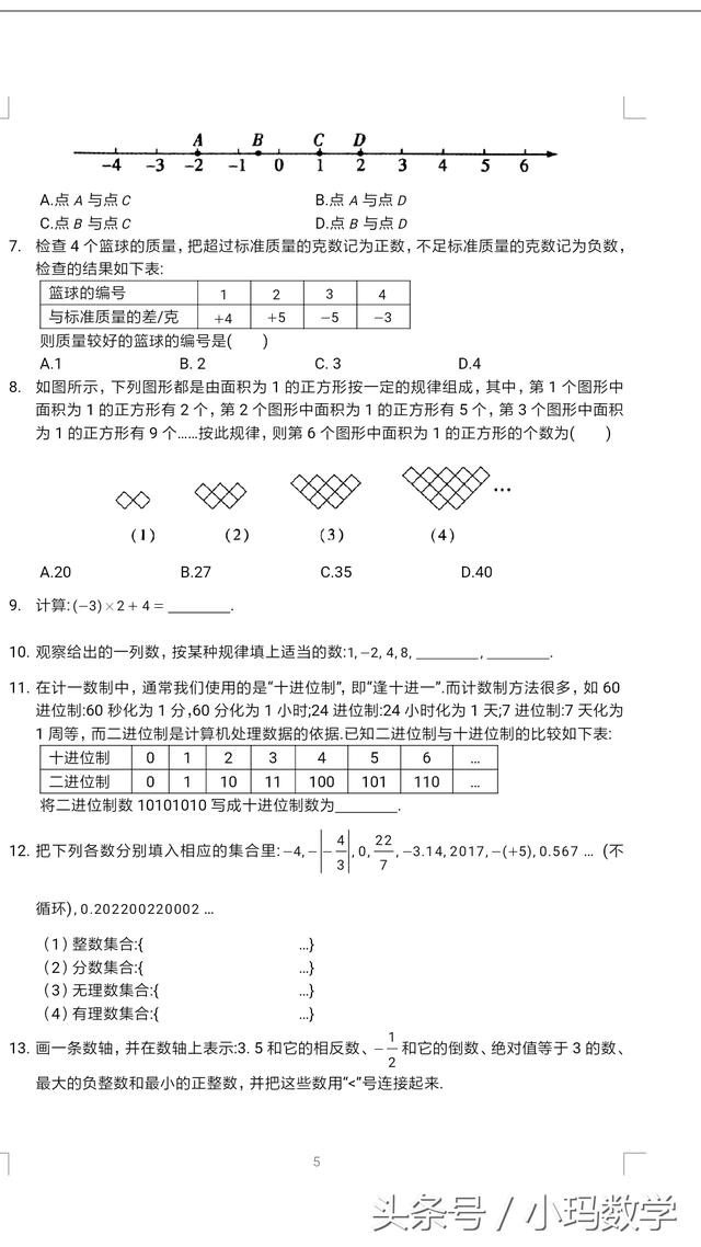 七年级数学有理数拓展提优试卷，老师、家长好帮手值得收藏打印