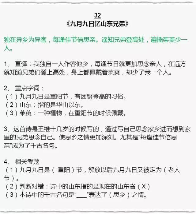 小学语文“逢考必出”的古诗词+国学常识！