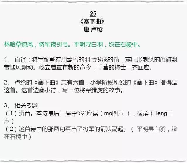 小学语文“逢考必出”的古诗词+国学常识！