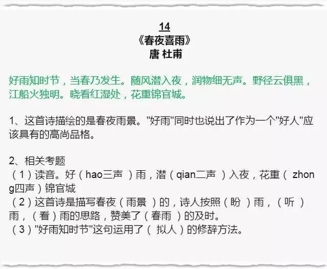 小学语文“逢考必出”的古诗词+国学常识！