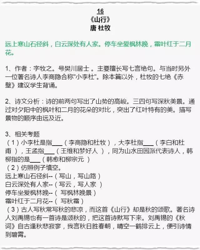 小学语文“逢考必出”的古诗词+国学常识！