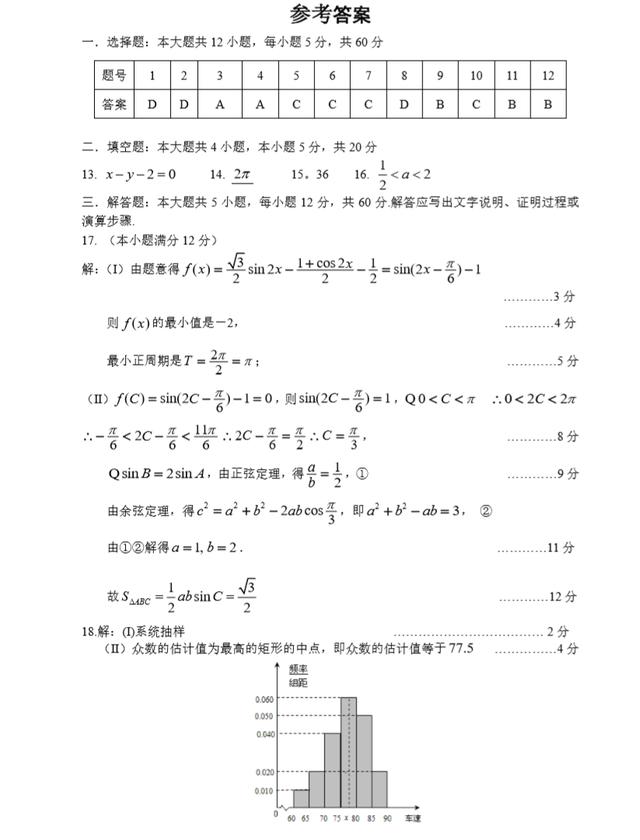 2018年全国高考数学（理科）全真密卷（一）（难度中等）