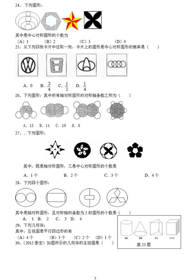 2018中考选择题强化100题（学生家长收藏）