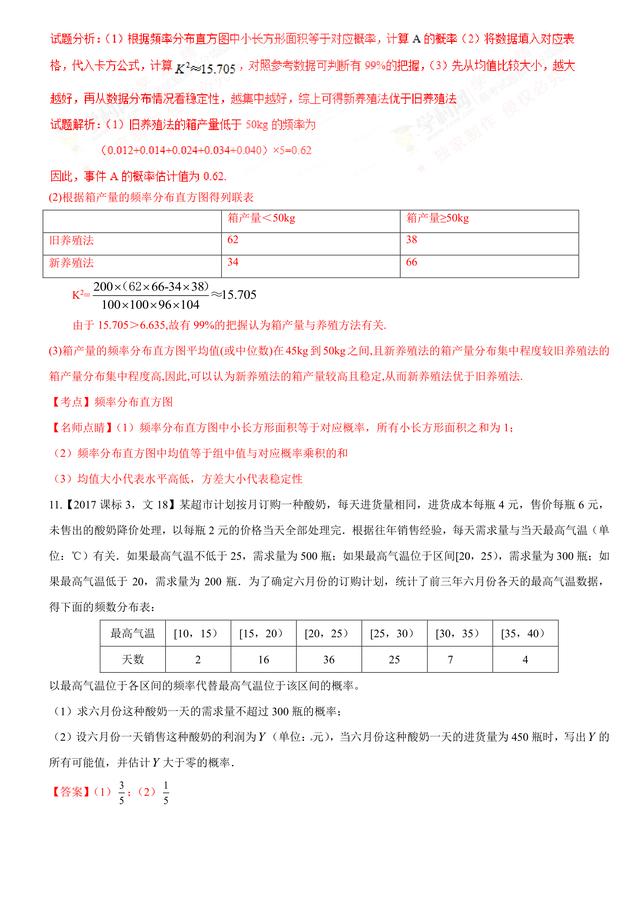 2017高考数学（文）试题汇编与解析：概率与统计