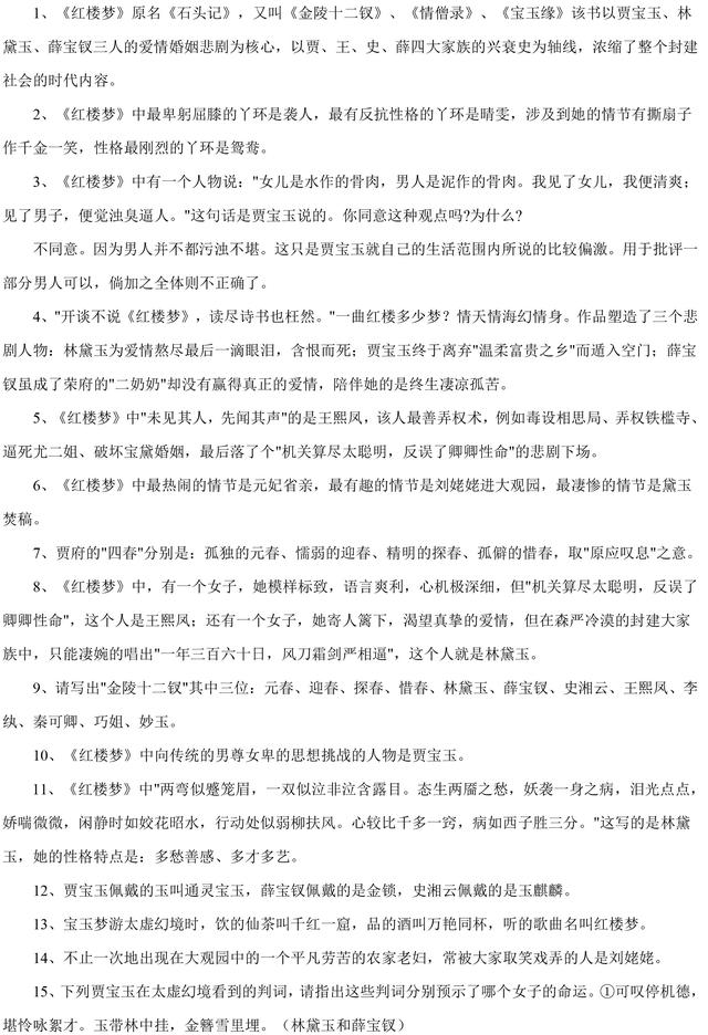 中考语文名著必考考点整理，知识点+练习题，高分必备！