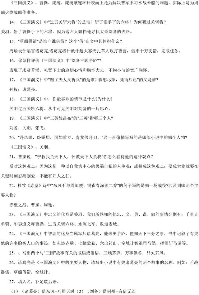 中考语文名著必考考点整理，知识点+练习题，高分必备！