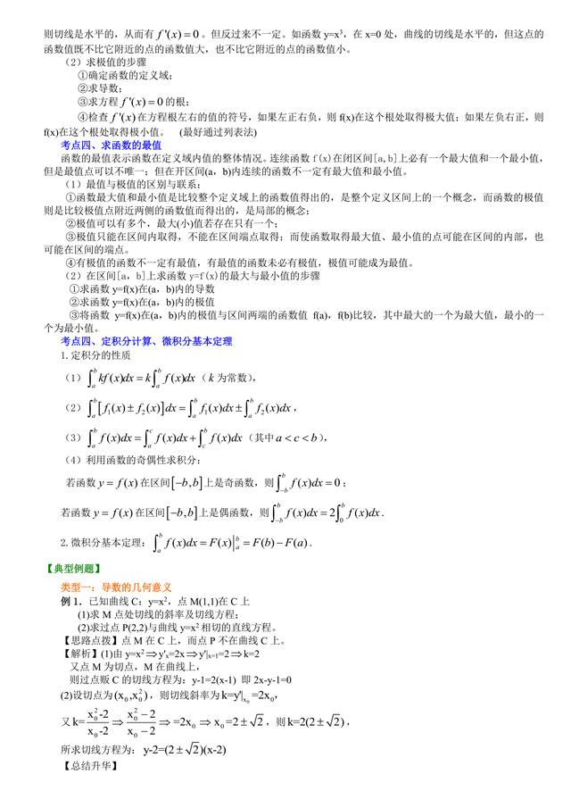 高考数学总复习冲刺：导数和函数的综合知识点详细解析