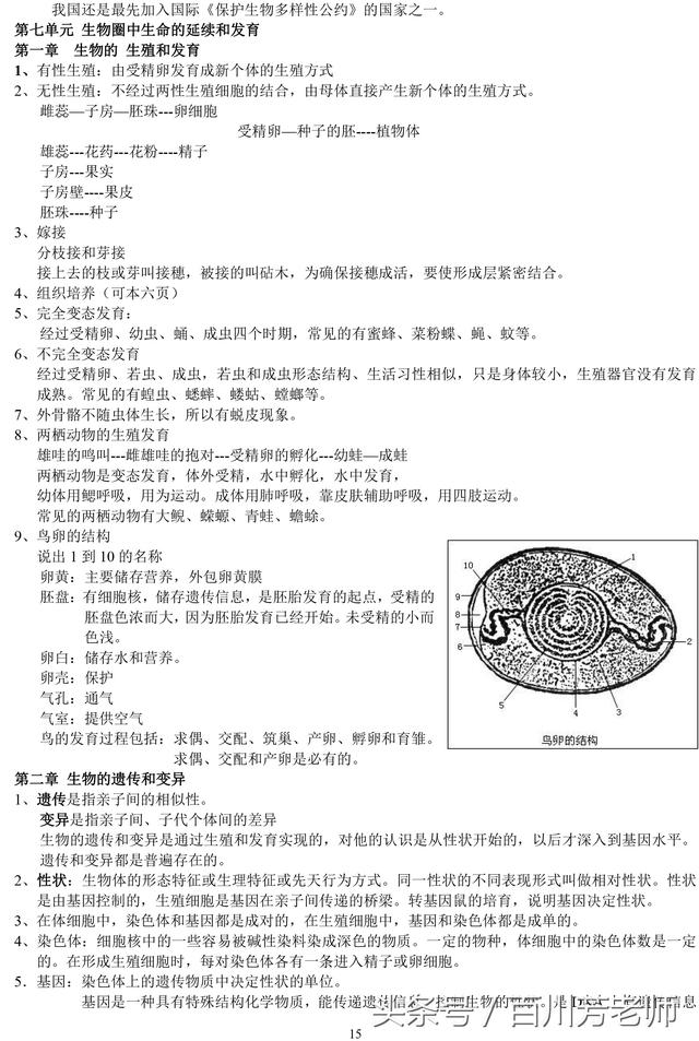 生物中考必备知识提前背（按章节汇总）