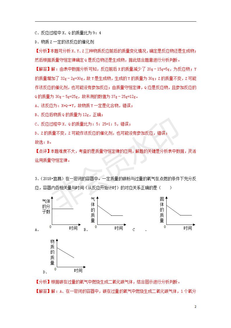 中考化学试题汇编：考点10 质量守恒定律