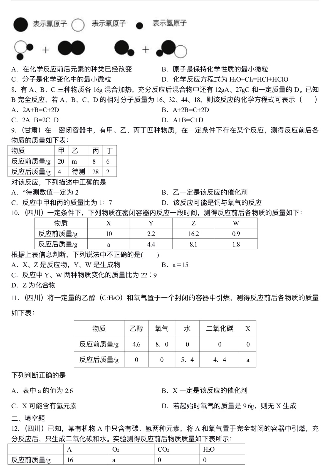 中考化学总复习：质量守恒定律和化学方程式（提高）