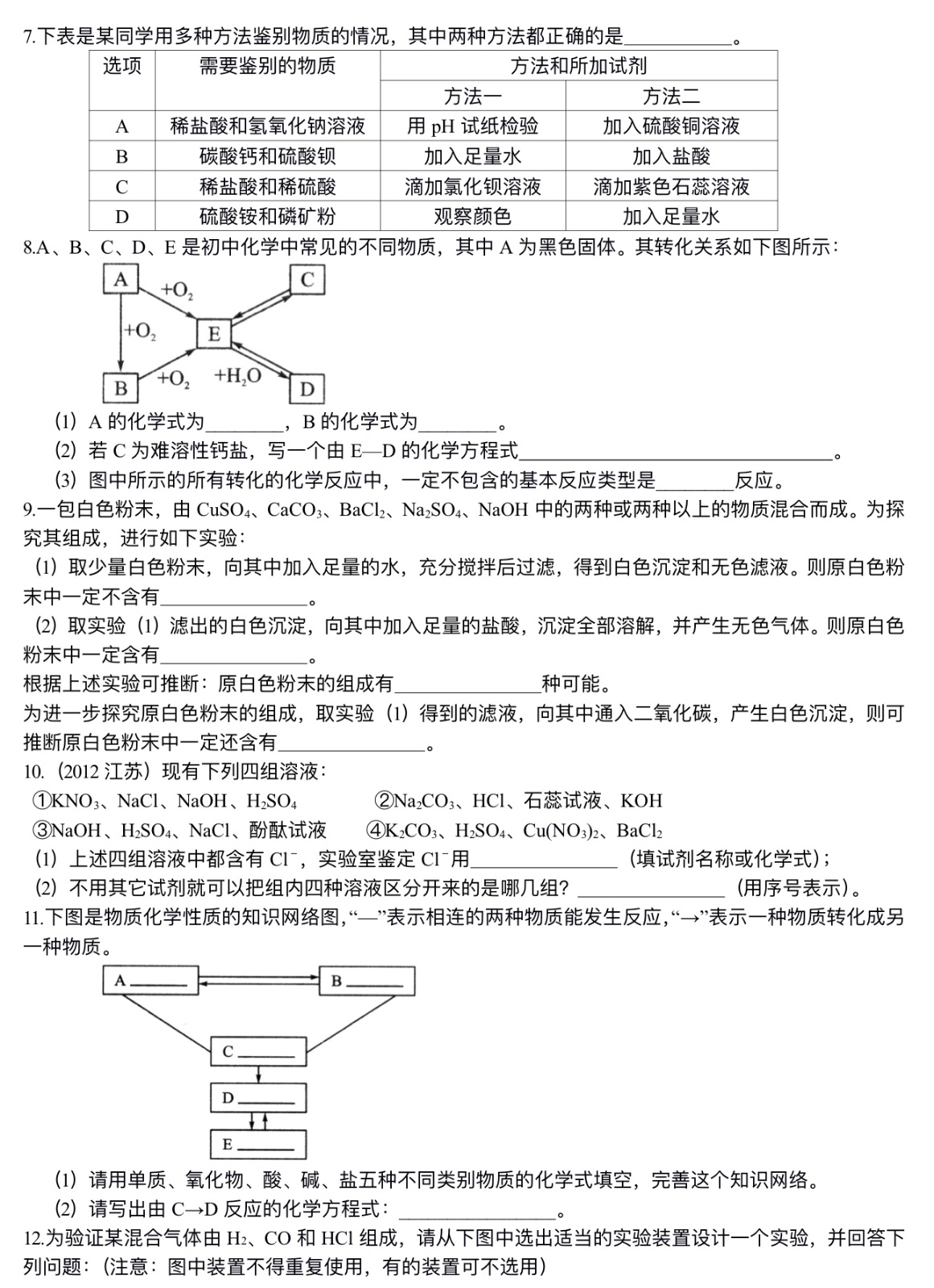 中考化学总复习：物质检验和推断的思想方法（提高）