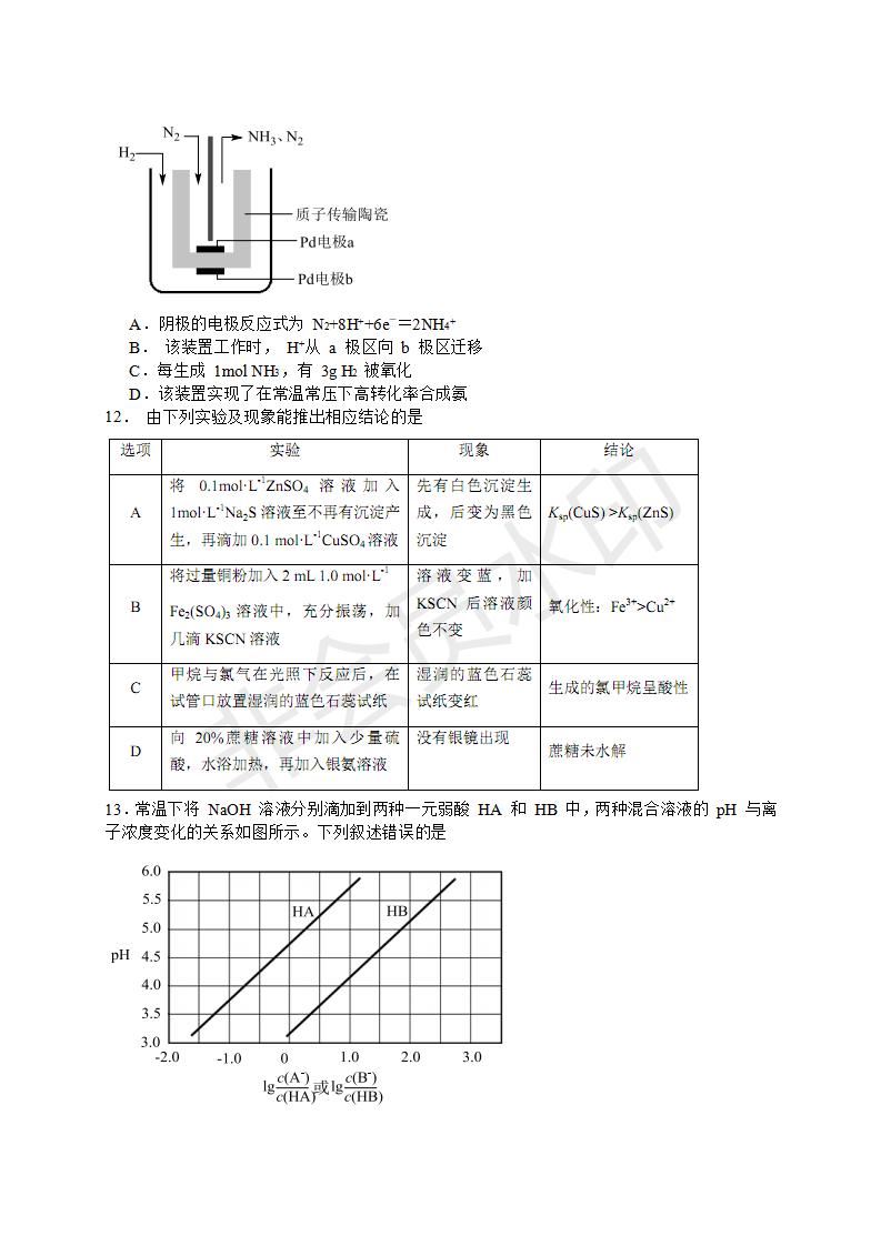 广东省广州市高三综合测试（一）化学试题