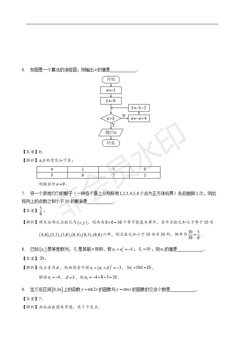 高考江苏卷数学试题解析（参考答案）