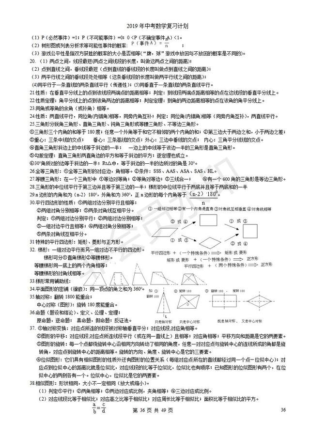 浙教版初三中考复习数学知识点总结归纳