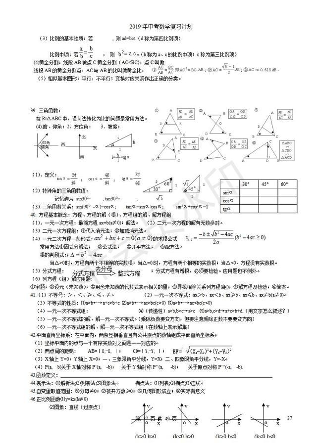 浙教版初三中考复习数学知识点总结归纳