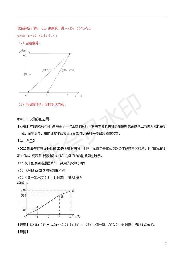 中考数学知识点复习专题函数的应用