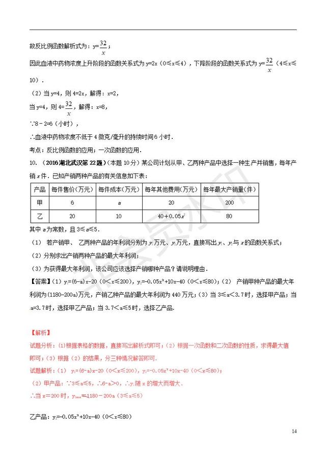 中考数学知识点复习专题函数的应用