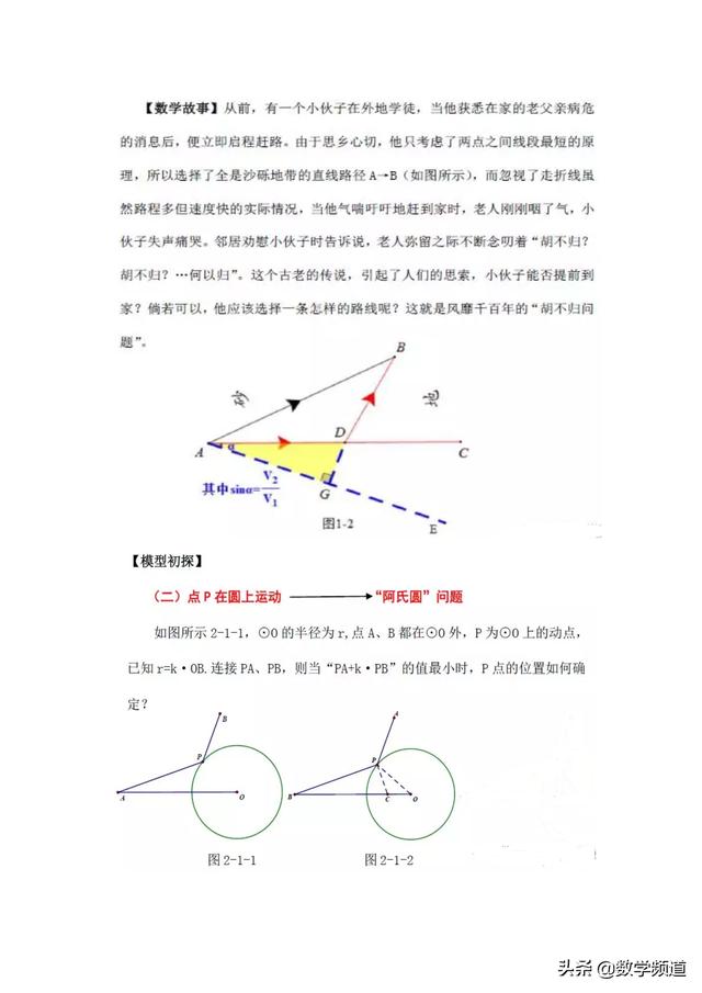 初中数学最值问题：胡不归、阿波罗氏圆最值问题