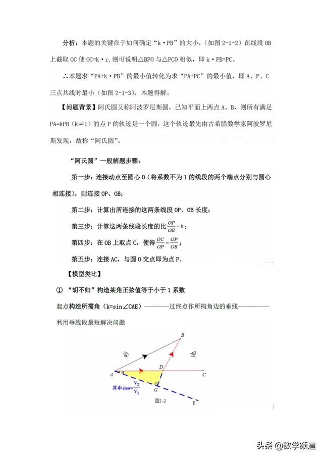 初中数学最值问题：胡不归、阿波罗氏圆最值问题