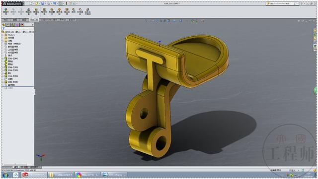 用SolidWorks画的金属连接件，此图蓝色面的切除，是个小难点