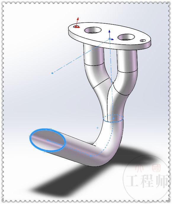 用SolidWorks画的一个排气管，和前两天的比起来，这个好画多了