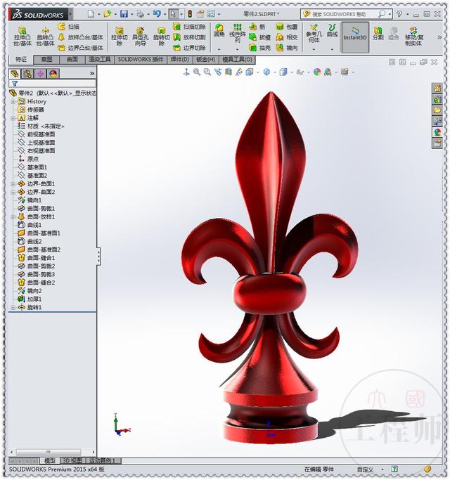 SolidWorks曲面画的鸢尾图形，这个图有点难，初学者估计画不出来