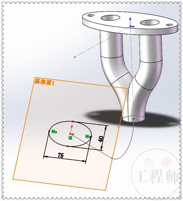 用SolidWorks画的一个排气管，和前两天的比起来，这个好画多了