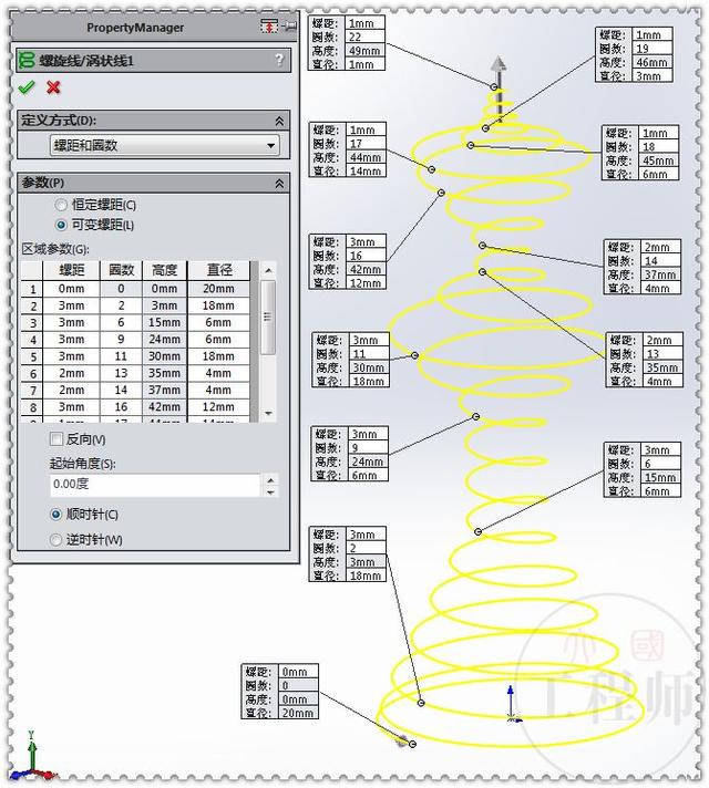 用SolidWorks螺旋线建模4个变径、变距弹簧