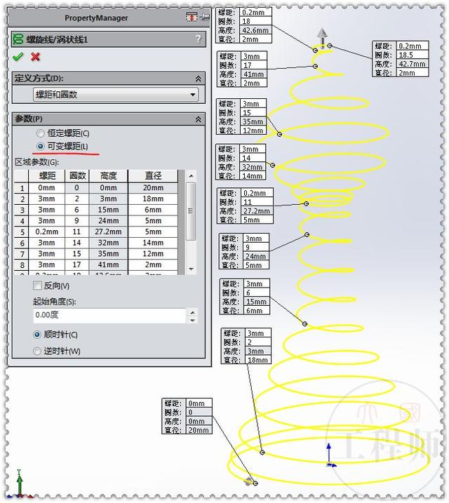 用SolidWorks螺旋线建模4个变径、变距弹簧