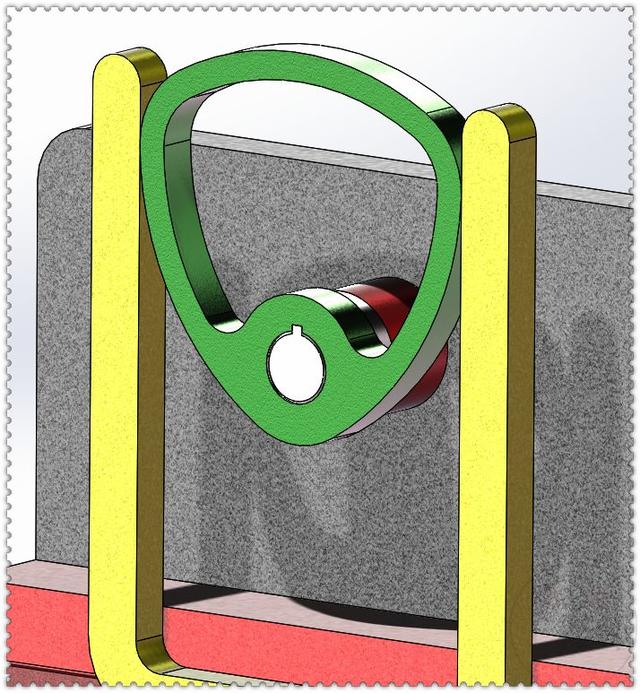 用SolidWorks设计的勒洛三角形摆动机制，三角的建模是此图的重点