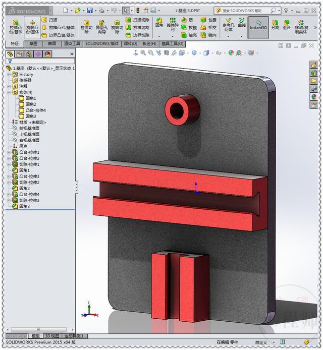 用SolidWorks设计的勒洛三角形摆动机制，三角的建模是此图的重点