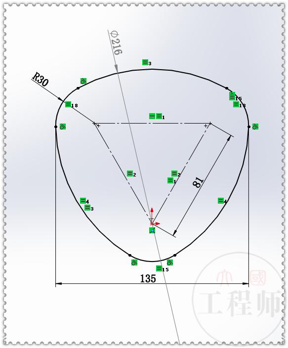 用solidworks设计的勒洛三角形摆动机制,三角的建模是