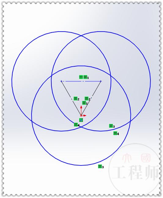 用SolidWorks设计的勒洛三角形摆动机制，三角的建模是此图的重点