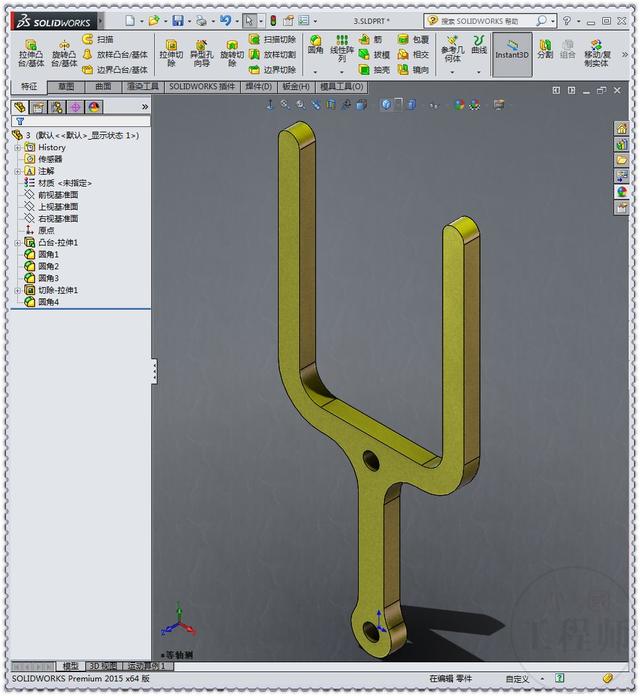 用SolidWorks设计的勒洛三角形摆动机制，三角的建模是此图的重点