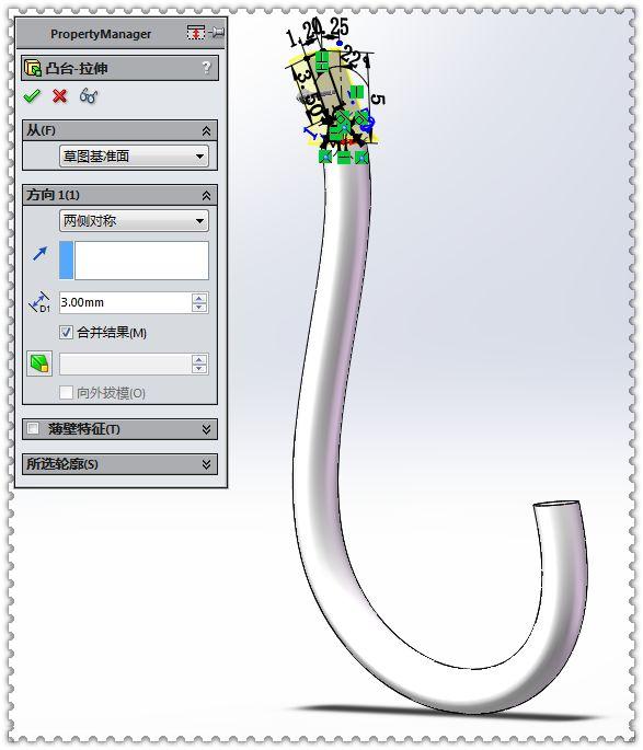 用SolidWorks画一个鱼钩，此图的难度系数几乎为零