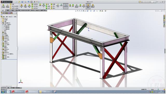 用SolidWorks焊件模块绘制的支撑钢架，这个的模型的草图好画多了