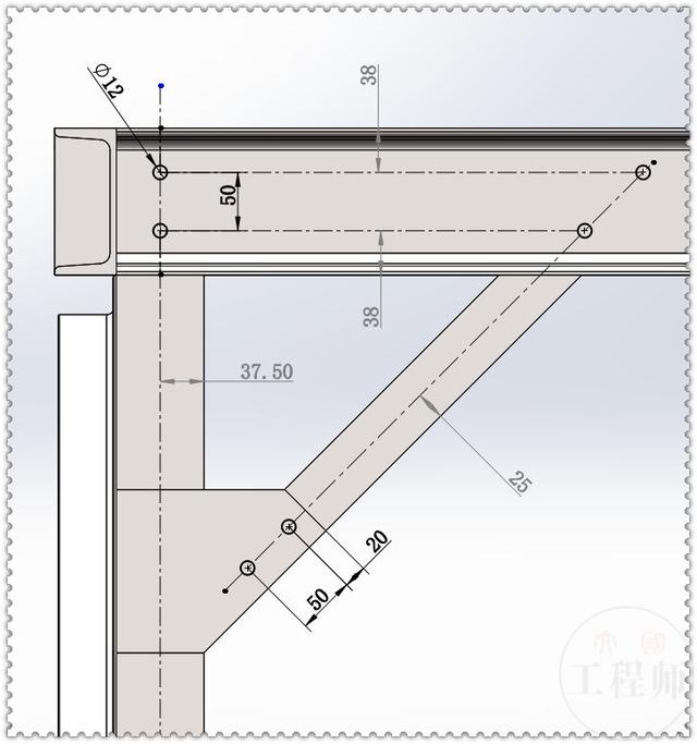 用SolidWorks焊件模块绘制的支撑钢架，这个的模型的草图好画多了