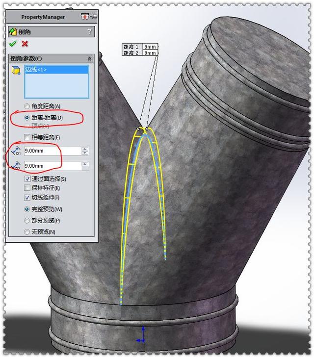 用SW实体建模的裤型三通管，如果曾经学过放样现在就能画出此图