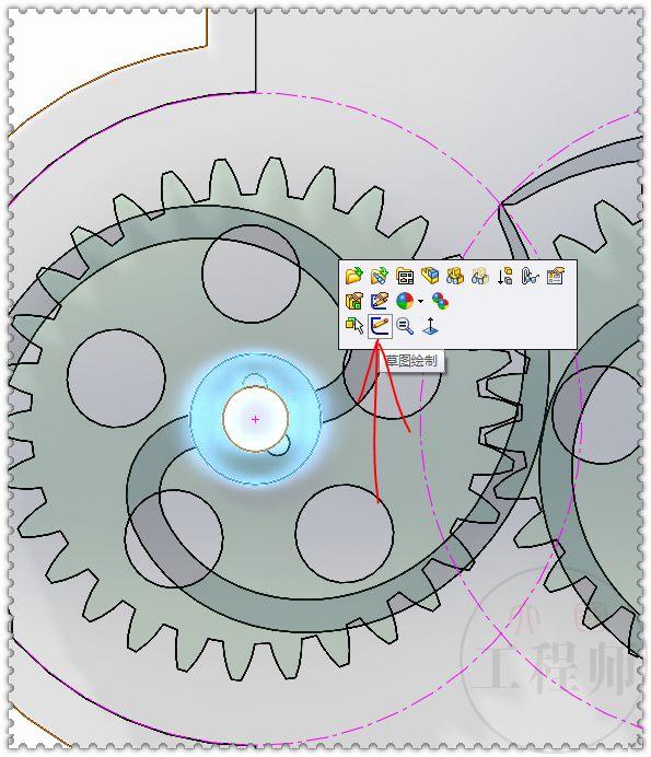 用SolidWorks设计的一个水表机制，用两个标准件齿轮来驱动