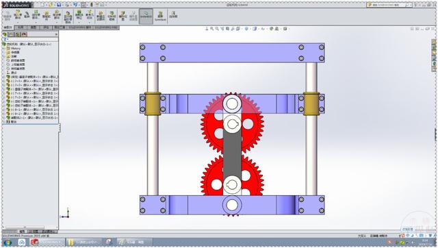 用SolidWorks设计的往复式的齿轮运动机构，要用到多个子装配体