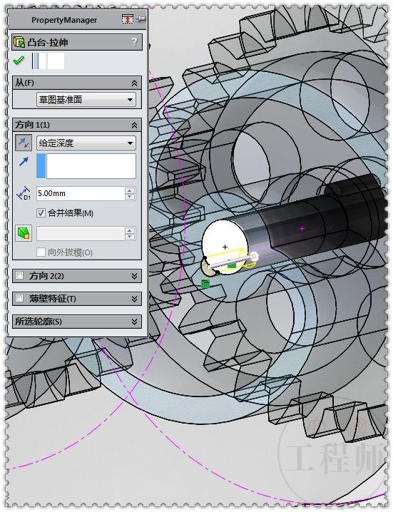 用SolidWorks设计的一个水表机制，用两个标准件齿轮来驱动