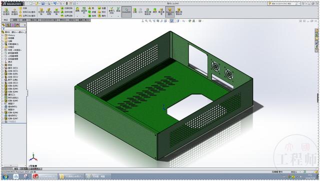 SolidWorks画一个钣金箱体的底壳，除了填充阵列，都是些基本操作