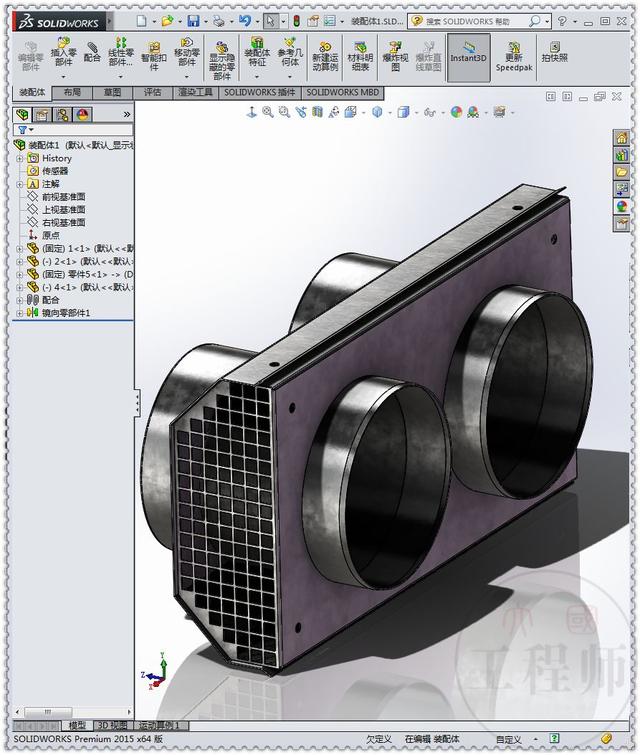 用SolidWorks设计的墙上出、入通风口，此图用钣金模块建模