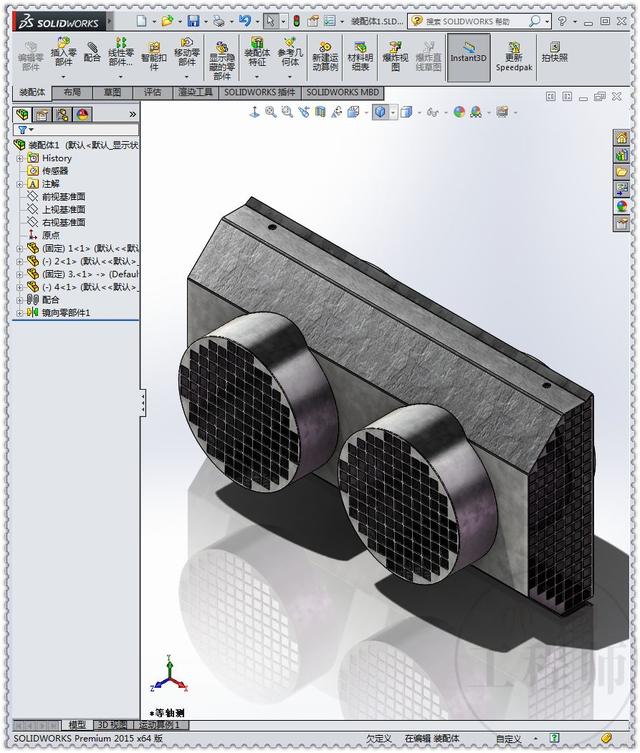 用SolidWorks设计的墙上出、入通风口，此图用钣金模块建模