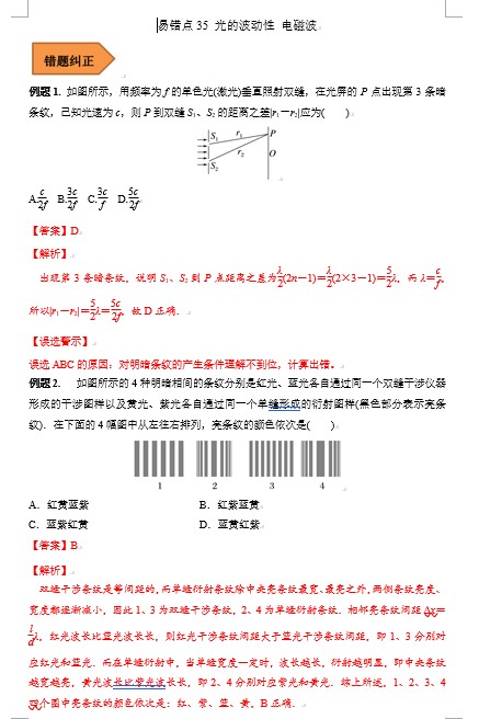 高中物理易错点35 光的波动性 电磁波（解析版）