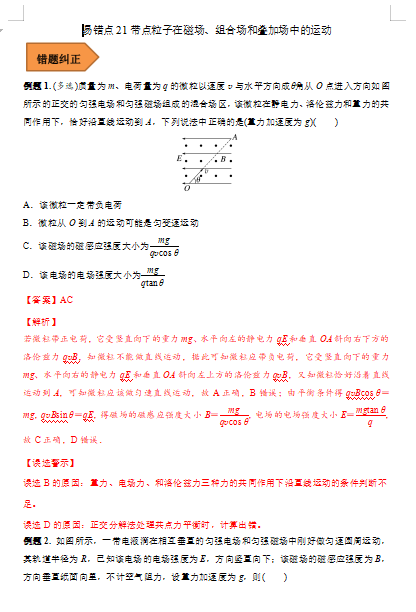 高中物理易错点21 带点粒子在磁场、组合场和叠加场中的运动（解析版）