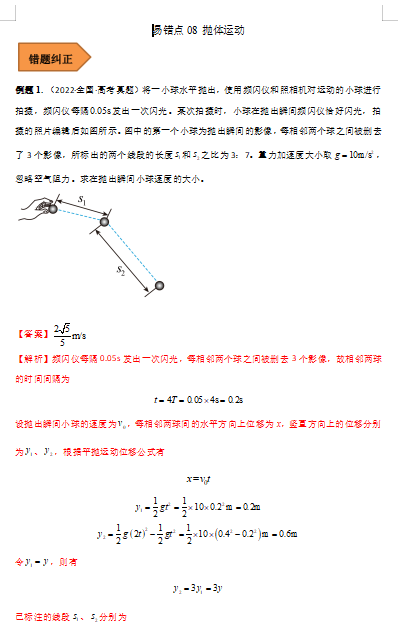 高中物理易错点08 抛体运动（解析版）