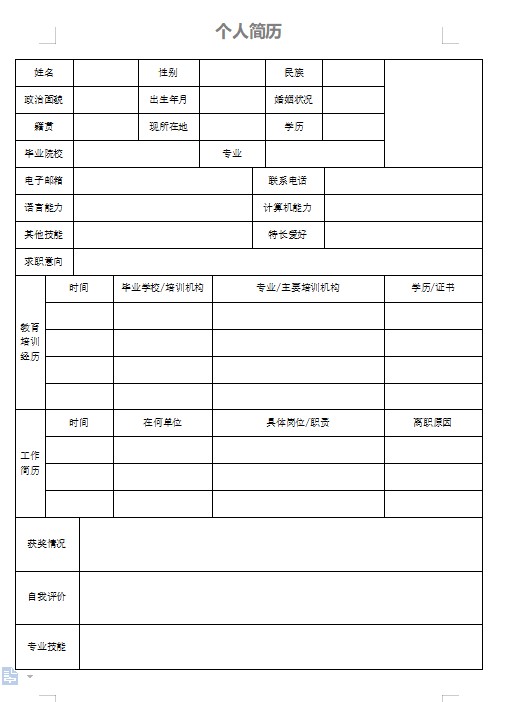 求职个人简历word空白简历模板