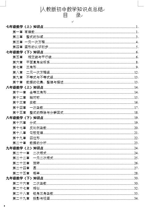 人教版【初中数学】知识点总结-全面整理