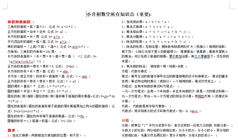 小升初数学所有知识点(重要)